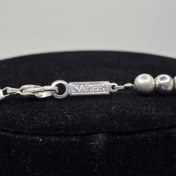 VTG Napier Silver Tone Beaded Necklace Signed 20" Alternate Brushed & Smooth 6mm - Picture 5 of 6